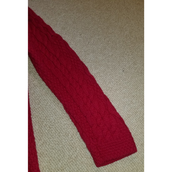 Womens Sweater-ARAN CRAFTS-IRELAND-red merino wool cableknit Fisherman cardi-XS - Picture 2 of 5